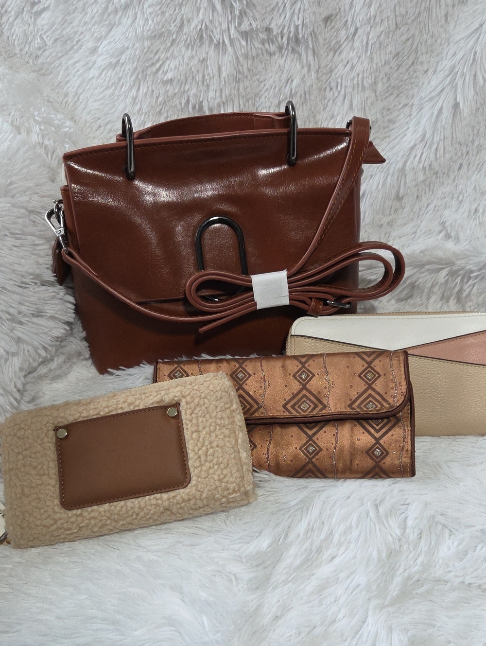 Brown Faux Leather Top-Handle Crossbody Bag And Three Off Brand Wallets AllNew!